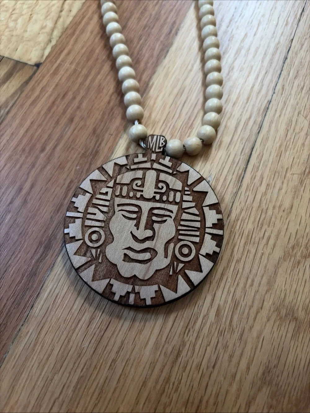 handmade wooden bead necklace olmec legends of the hidden temple pendant